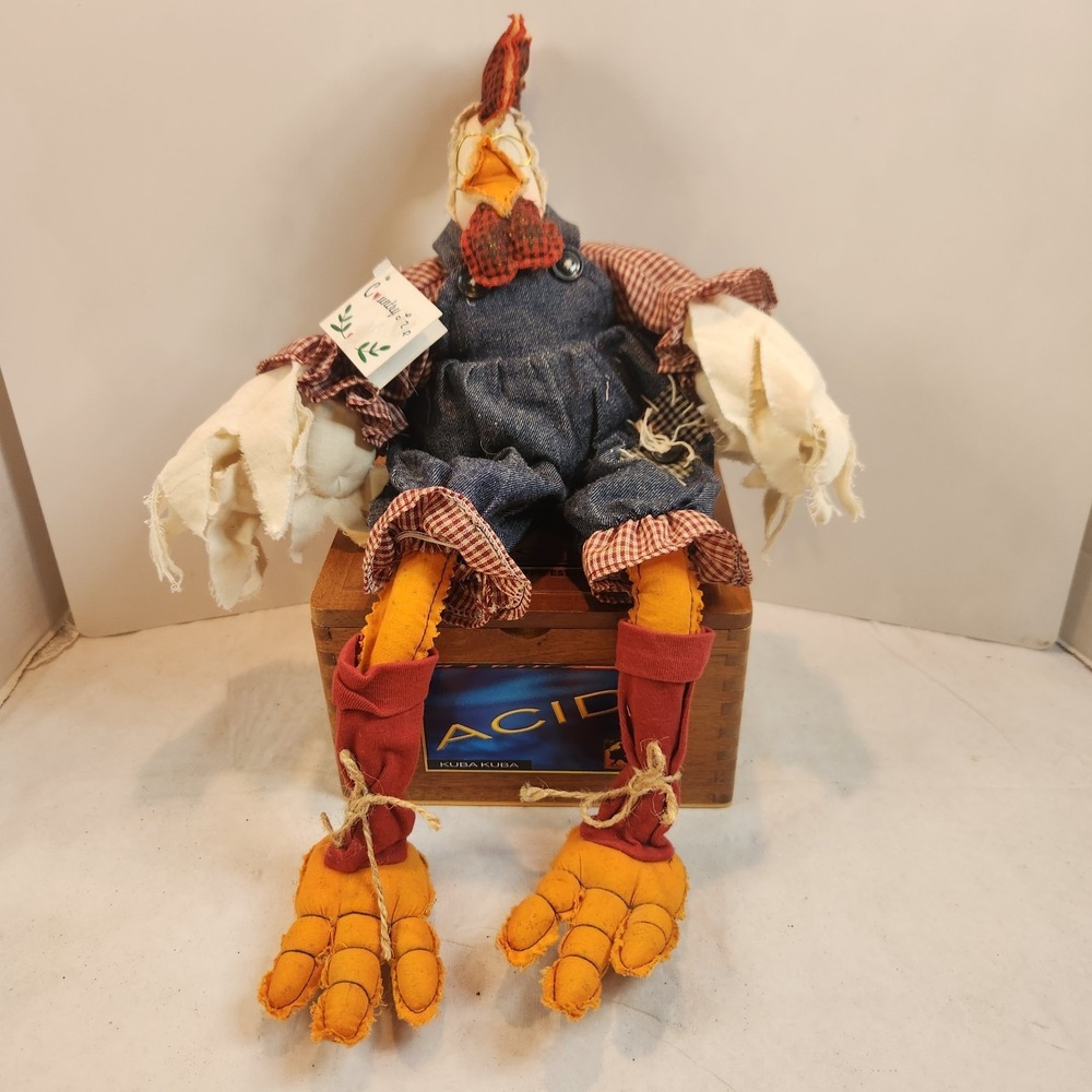 Country Lace Fabric Rooster Shelf Sitter Stuffed Animal Country Farm Decor 16"